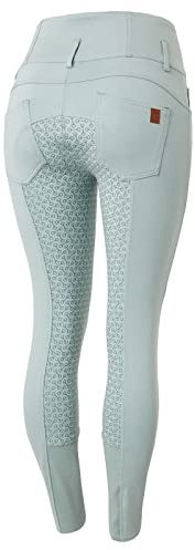 HORZE Women's Tara Full Seat Silicone Grip Breeches | Stretchable, High Waist with 4 Pockets - Aqua Grey - 26