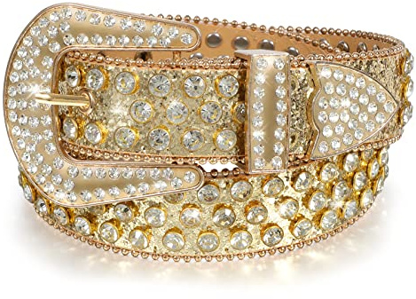 LEACOOLKEY Strass-Gürtel für Männer und Frauen, Bling Western Cowgirl Cowboy Nieten-Ledergürtel, glänzender Taillengürtel für Jeans, Hosen, Kleider