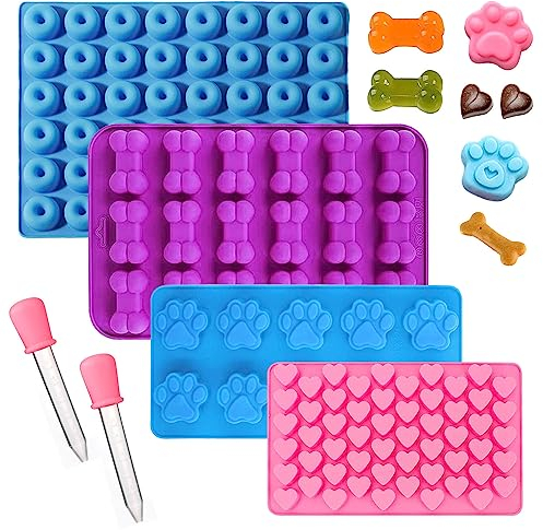 Ovtai 4-stückige Backmatte Hund, Hundekekse Backform mit 2 Tropfern, Silikonform Hundeleckerli, Hunde Backmatte, Geeignet für Kuchen, Süßigkeiten, Kekse, Heimwerken, Basteln