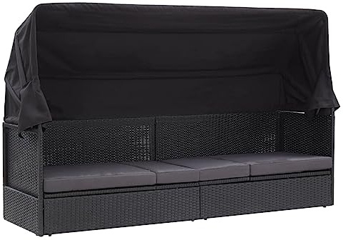 Festnight Gartensofa mit Liegefunktion Liegesofa Rattan Sonnenliege Gartenliege mit Dach Sofa Liege Balkon Lounge Sofa Outdoor mit Schlaffunktion Rattansofa Balkon Bank Verstellbar Balkonmöbel