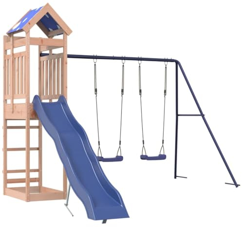 vidaXL Play Tower, Climbing Frame with Slide Swings, Children's Climbing Tower Play Accessories for Garden, Wooden Playground Playhouse, Solid Wood Douglas Fir