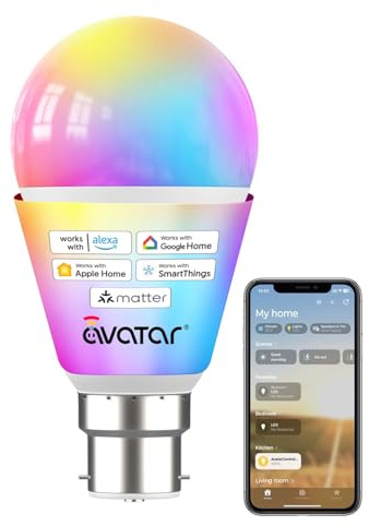 Smart Bulb, Alexa Light Bulb B22 Compatible with Apple Homekit, Alexa, Google Home, Voice/App Control Smart Matter LED Bulb Bayonet, Dimmable Adjustable White Temperature Energy-Efficient Lighting