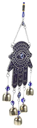 MERRYHAPY Carillón De Viento De Ojo Turco Forma De Mano Adorno Colgante De Metal para Decoración del Hogar y Jardín Amuleto Protector Mala Suerte Sonido Elegante y Relajante