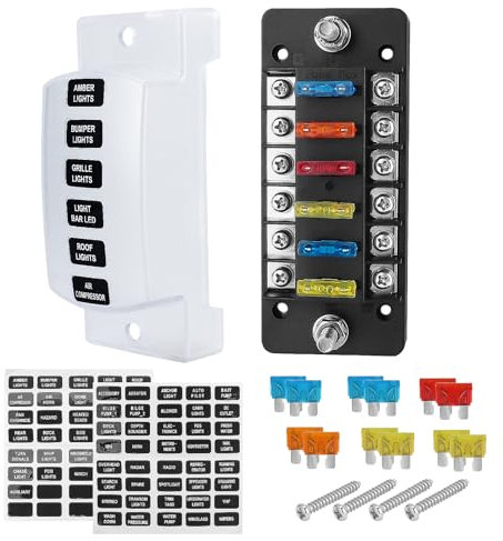 Chelhead 6 Fach Sicherungshalter 12 Volt ATC/ATO KFZ Sicherungskasten 6 Stromkreise Mit Negativer Positiver 12v Verteilerblock kompatibel mit 12V/24V Autos LKW Boot VAN SUV Marine Fahrzeug