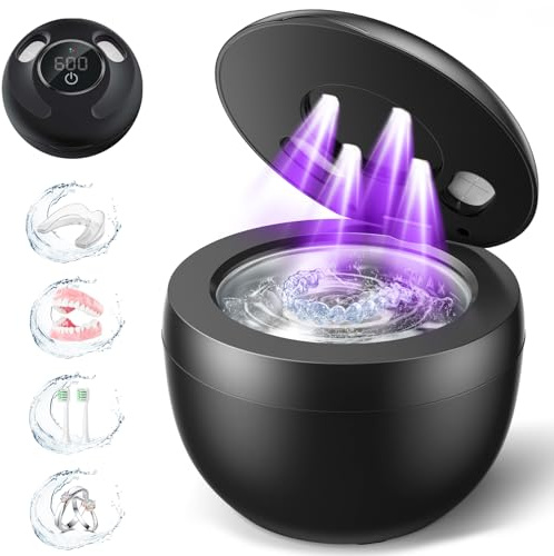 Dental Ultrasonic Retainer Cleaner Machine - 45kHz Dental Cleaning Pod with 4 Modes, Digital Timer & 200ML Capacity for Denture, Mouth Guard, Aligner, Night Guard, Braces, Toothbrush Head & Jewelry