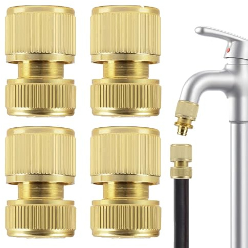 4 Unidades de Manguera de Jardín 1/2 Pulgadas Conector Rápido de Latón Manguera de Jardín Adaptador de Extremo de Manguera de Latón Macizo de Presión a Prueba de Fugas Boquilla de Conexión para Riego