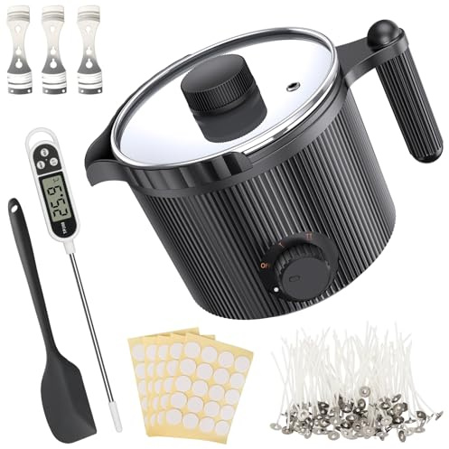 venpow Wachsschmelztopf, kerzen selber machen set für erwachsene Anfänger, für die Kerzenherstellung, Set inkl Wachsschmelzer, Rührlöffel, Thermometer, Docht, Dochtaufkleber und Zentriervorrichtung