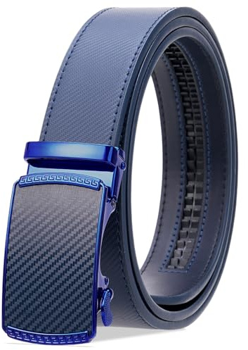 SENDEFN Men's Leather Belt Automatic Ratchet Buckle Slide Belt for Dress Casual Trim to Fit with Gift Box