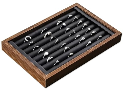 MXGHIR Ring Storage Holder, Wooden Ring Display Tray Earring Storage Large Ccapacity Jewellery Tray with Soft Padding for Home, Bedroom, or Vanity