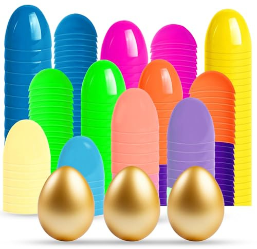 Plastic Easter Eggs Empty Fillable，2.36 (36-PCS with 3 Golden Eggs) Easter Decoration，12 Colors Bright Pastel Bulk Large Easter Decor，Perfect for Egg Hunt/Surprise Egg/Classroom Prize Supplies
