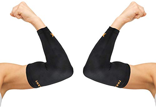 THX4COPPER Elbow Compression Sleeve(2 Pieces) - 1Copper Infused Support –Guaranteed Recovery Copper Elbow Brace-Idea for Workouts, Sports, Golfers, Tennis Elbow, Arthritis, Tendonitis-Large