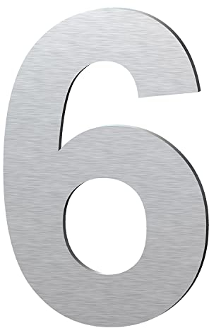 Edelstahl Hausnummer - Wetterfest und Pflegeleicht - Metallic Mattes Silber Finish - Moderner Schwebender Aussehen und Einfache Installation - Höhe 152 mm - Arial Ziffer 6