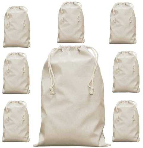 ELES VIDA 30 x 45 Bolsas de Tela de algodón Juego de 10 Piezas - Bolsas pequeñas de Tela con cordón - Almacenamiento - Redes de Compra Red para Verduras Bricolaje sostenible en Naturaleza