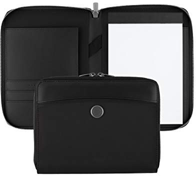 Hugo Boss A5 Konferenzmappe Zip Contour Schwarz Leder Reisverschluss, HTM005A