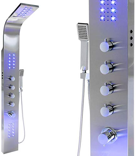 LED Edelstahl Premium 165 Duschpaneel Multi Funktion Regen Wasserfall Duschsäule, : mit Thermostat