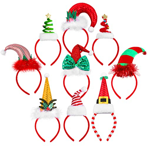 Aneco 9-Piece Assorted Christmas Headband Set - Novelty Xmas Tree Elf Hat Headband for Christmas Party Accessory