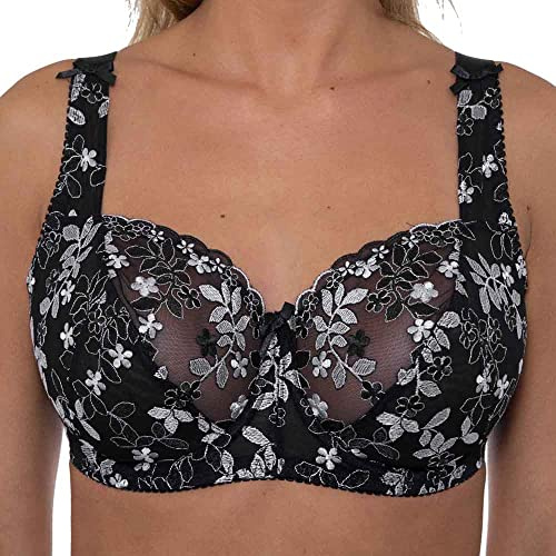 Gemm Soutien-gorge pour femme, grande taille, noir, rose, turquoise, brodé, grande dentelle poitrine, armatures, bonnets fermes, noir/argent, 105J