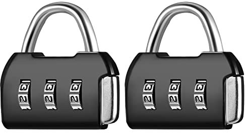 Lot de 2 cadenas à combinaison à 3 chiffres noirs réinitialisables pour valise, cadenas à combinaison étanche à petits chiffres pour casier de gym avec fermeture éclair