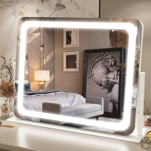 FENNIO Vanity Mirror with Lights 22''x17'' Makeup Mirror with Lights,Vanity Mirror Touch Screen with 3-Color Lighting,Dimmable,for Vanity Desk Tabletop