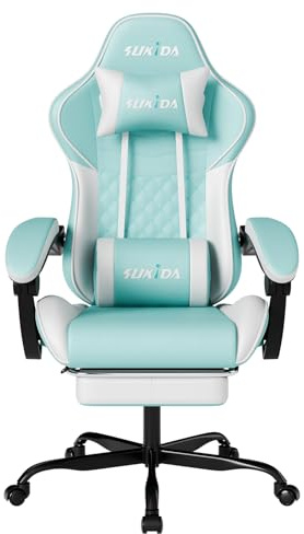 Ergonomic Video Gamer Chairs Gaming Computer Chair Gamer Chairs for Adults Massage Lumbar Support Swivel Height Adjustable Headrest Backrest