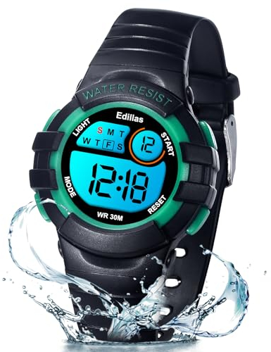 Edillas Jungen Mädchen Digitaluhr Kinder, 7 Farben Wasserdicht mit Lichtern, Multifunktionale Sport Outdoor Kinder Geschenk Uhr Für Jungen und Mädchen mit Stoppuhr/Alarm