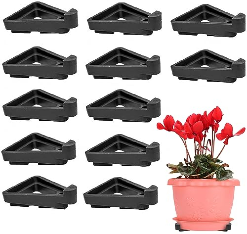 hzpolang 12 Pcs Flower Pots Feet Invisible Triangle Plant Pot Toes Plastic Breathable Pot Risers Lifters Flower Supports for Indoor and Outdoor Gardening Patio Small Large Plant Pot (Black)