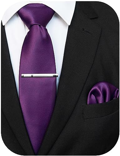 JEMYGINS Hommes Cravate en Tissu Mat avec Mouchoir de Poche et Pince à Cravate - Plusieurs Couleurs Disponibles,Violet