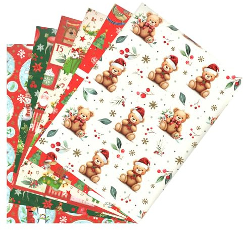 ARKRAFT Papier d'emballage cadeau de Noël 6 feuilles format 90 x 65 cm Papier FSC emballage sans plastique (NAT17)