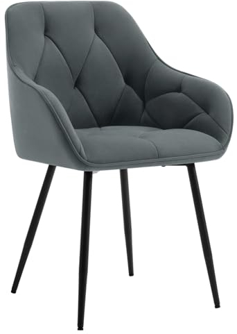 WOLTU Esszimmerstühle 1er Set, für Küche, Wohnzimmer, Schlafzimmer, ergonomische Küchenstühle gepolstert mit Armlehnen, Metallbeinen, Sitzfläche aus Samt, Dunkelgrau