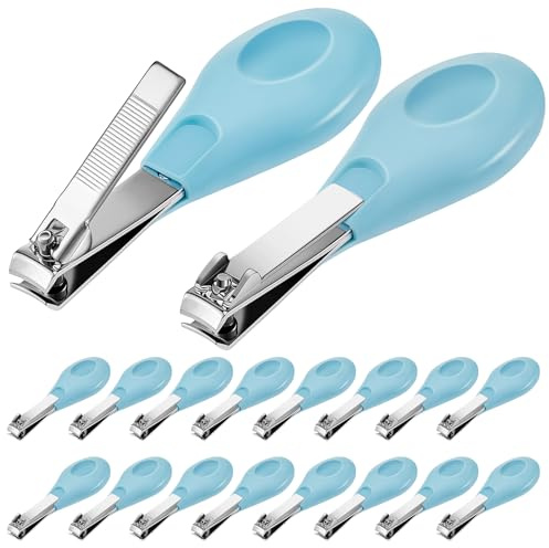 Leriton 20 Pcs Baby Nail Clippers Bulk Blue Fold Up Stainless Steel Finger Trimmer Cutter for Newborn Infant, Home Travel Nursery(Blue)