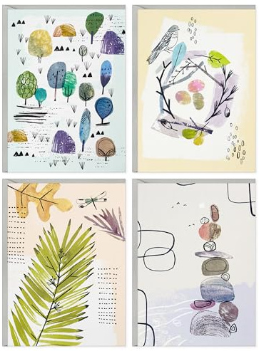 Hallmark Nature Note Card Assortment (48 Blank Cards with Envelopes) Artistic Trees, Leaves, Birds, Rocks