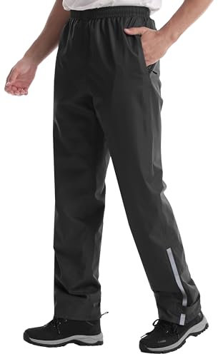 Coutyuyi Regenhose für Herren wasserdichte Leichte Winddichte Outdoorhose zum Wandern Camping Golf,Schwarz mit Reißverschlusstasche(3XL/34L