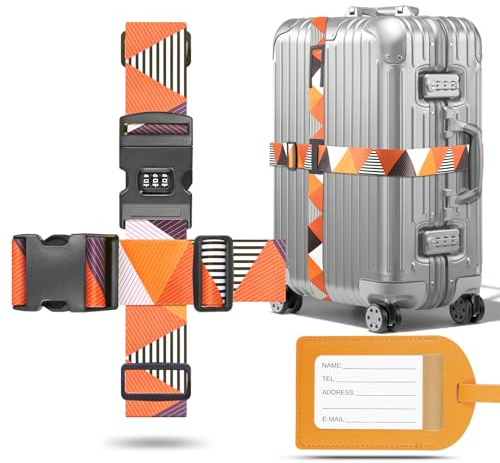 Metamorisy,Luggage straps with locks,Cross suitcase straps with luggage labels,Suitable for large suitcases,orange luggage belt (orange01)