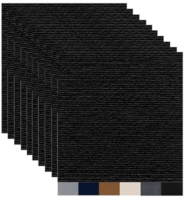 Hiseng Moqueta Adhesiva para el Suelo, Losetas de Moqueta Antideslizantes y Resistentes 30x30CM Losetas de Alfombra Autoadhesivas Baldosas Fáciles para Oficina, Sala de Estar (30 piezas,Negro)