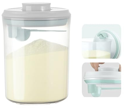 Cubble Recipiente hermético para leche en polvo y alimentos para bebés con cuchara, sin BPA, botón fácil de un toque, almacenamiento para café en polvo, cereales, harina (1500 ml redondo + cuchara)