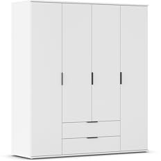 Rauch Möbel Essea, Drehtürenschrank, Kleiderschrank, Garderobe, Schrank, Kleiderschrank weiß, 4-türig, 2 Schubkästen, Farbe Alpinweiß, 168x188x52cm