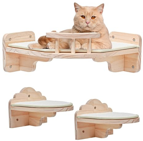 Pfotenolymp Kuschelige Katzenhöhle zur Wandmontage - Braun, Holz, Ruhe- und Kratzplatz für Katzen, Montage an der Wand für Spiel und Erholung Hygienisch & Pflegeleicht Umweltfreundlich - 32 x 9 cm