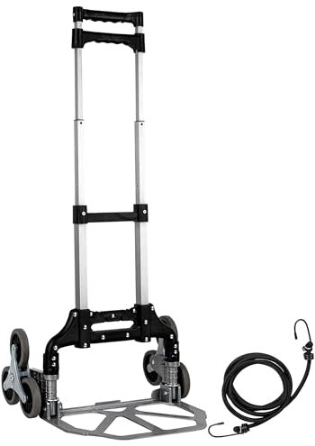 Diable d'escalier en aluminium pliable avec sangle de serrage - 100 x 47 cm - 2 niveaux réglables avec roues en caoutchouc - Chariot de transport avec poignée télescopique - Charge maximale : 70 kg