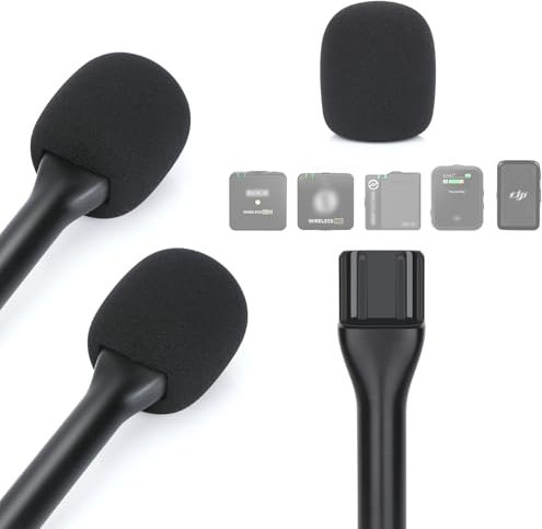 YOUSHARES 2 Pcs Interview GO Handheld Adaptor Compatible with Rode Wireless GO 2, Wireless Me/Pro, DJI Mic, DJI Mic 2, Most Wireless Mics - Interview Microphone Handle with 2 Pcs Mic Cover Foam