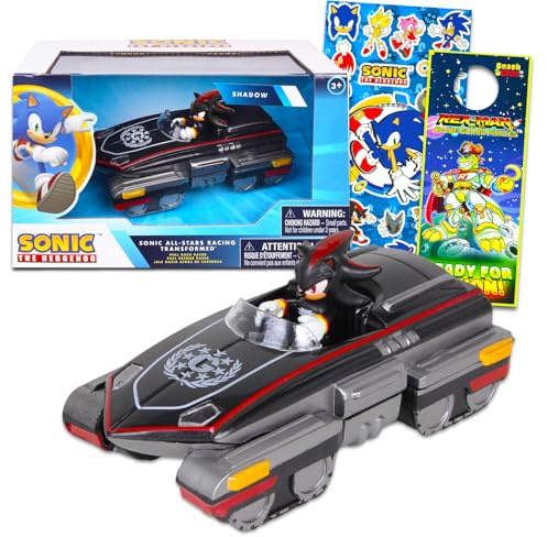 Sonic the Hedgehog Shadow Toy Race Car Set – Sonic All-Stars Racing Shadow Ensemble cadeau avec voiture de course Shadow Pull Back Plus autocollants, plus | Ensemble de voitures de course Sonic
