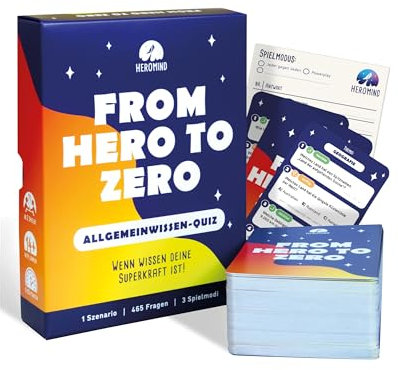HEROMIND Quizspiel Allgemeinwissen - Kartenspiele für Erwachsene & Familie - Wissensspiele ab 2 Personen ab 14 Jahre - Neue Spiele 2024 IQ-Spiele