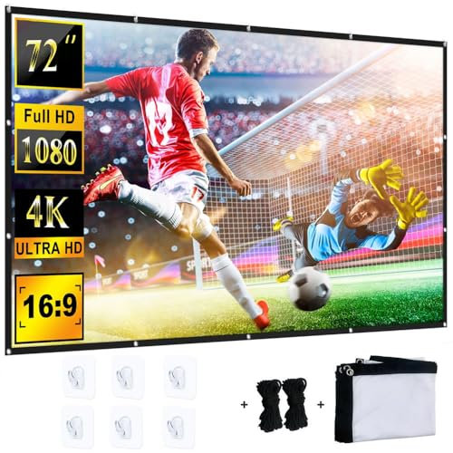 YiYunTE Projector Screen 72 Inch, Portable Foldable Projector Screen for Indoor Outdoor, 16:9 HD 4K Projection Screen for School Home Movies Theatre Cinema Office Party