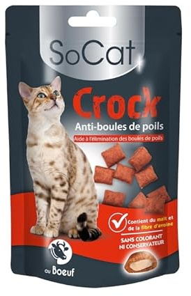 Riga - SoCat Crock Anti-Boules De Poils - Friandises pour Chat - Biscuit Croquant Au Coeur Crémeux De Boeuf - Riche en Vitamines - sans Colorant Ni Conservateur - Récompense Idéale - 60 g