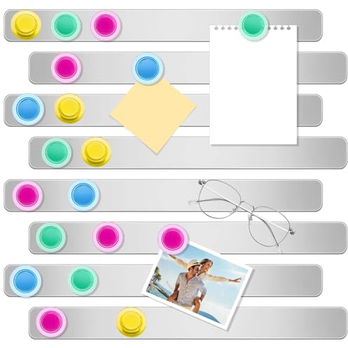 Mexgcom 8 Stück Magnettafel Memotafel, Selbstklebend Magnetleisten, 30x3cm, mit 32 Starke Magnete (4 Farben), Magnettafel Magnete für Schule, Büro, Dokumente und Fotos (8PCS)