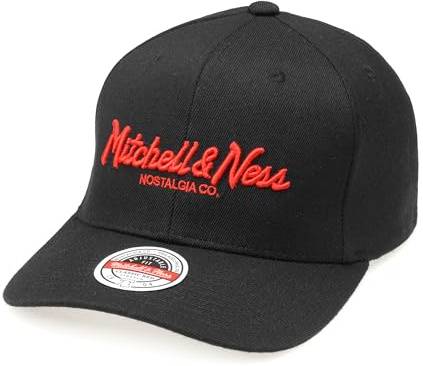 Mitchell & Ness PINSCRIPT BASECAP - Gorra Snapback Roja Clásica con Cierre Ajustable (elástico), para Hombre, Mujer, Niños, Unisex, Primavera, Verano, Otoño, Invierno, negro-rojo, Talla única