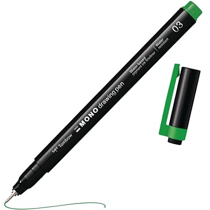 Tombow Mono drawing pen, fineliner, green, drawing pen, water-resistant pigment ink, 0.3 mm tip, for sketches and technical drawings [WS-EFL07-03]