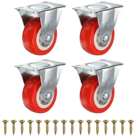 PATIKIL 2 Inch Fixed Caster Wheels, PVC No Bearing, 4pcs, Red | Small Non-Swivel Casters Wheels for Furniture Drawers Storage Bins DIY Project
