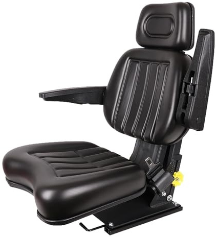 Asiento Universal para Montacargas Asiento con Suspensión y Amortiguación para Tractor con Reposabrazos y Respaldo Ajustables Reemplazo de Asientos para Cortadoras de Césped
