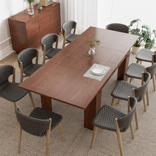 PatioPerk 54.3-84.5 Extendable Dining Room Table for 4–10, Space-Saving Family Dining Table with Slide-Out Extension Leaves, Modern Dining Table for Apartment Small Space (Brown)