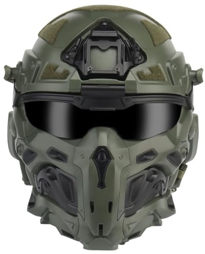 Verde, Casco Regolabile Con Cuffie HD Integrate Ventola Antiappannamento Supporto Occhiali, Equipaggiamento Tattico Per Uomo Allenamento CS Giochi All'aperto